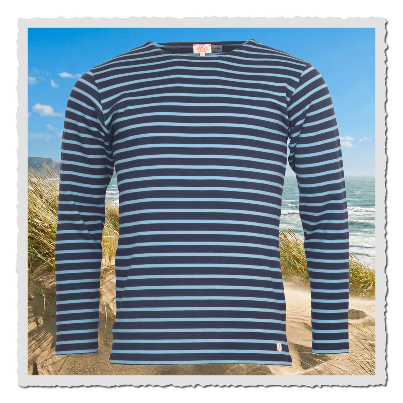 Armor Lux Matrosen-Shirt blue navy mit blauen Ringeln, Langarm, gerader Schnitt, maritimer Herrenstil für Alltag und Urlaub.